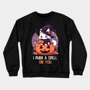 Funny Cat Pun Witch Spell Graphic Men Kids Women Halloween Crewneck Sweatshirt